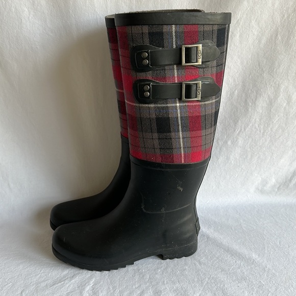 Ugg Sabene plaid top tall rain boots, size 6 - Picture 3 of 7